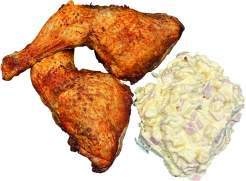  1 Hähnchenschenkel mit Rückenstück
gebraten
